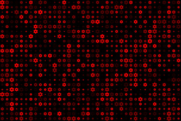 Abstract seamless pattern with red geometric flower shapes on a dark black background, digital art illustration.