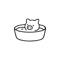 Piglet in a container of liquid, simple outline
