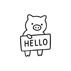 Pig holding 'HELLO' sign