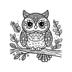 Detailed illustration of a whimsical owl on a branch