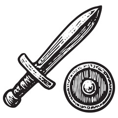Viking Sword and Round Shield Weapon Illustration