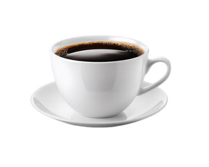 Fototapeta premium White Coffee Cup with Dark Coffee on Saucer, PNG