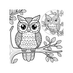 Detailed illustration of an owl perched on a branch (5)