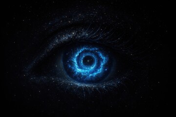 Obraz premium Cosmic iris swirling with nebula clouds and stardust emerging from deep black