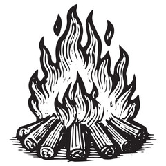 Viking Campfire with Flames and Logs Illustration