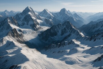 Cinematic aerial 3D render of snow capped Himalayan peaks and Everest region © Bijac