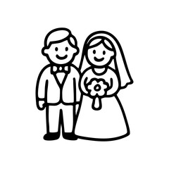 Line drawing of a bride and groom