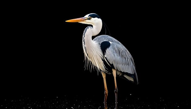 Grey heron profile on black background - Powered by Adobe