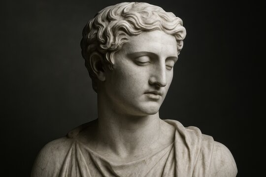 Marble bust inspired by classical antiquity serene male figure with chiseled features