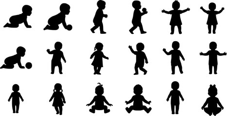 Toddler silhouette, Children silhouettes, Kids silhouette, Toddler vector set, Baby , Children clipart 