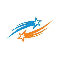 Obraz premium Vector art of two stylized shooting stars, one blue and one orange, isolated on a