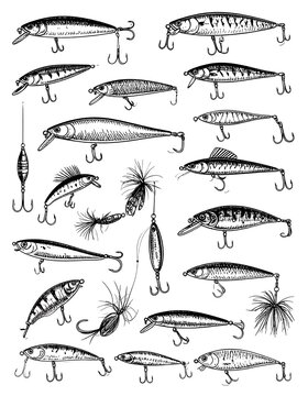 Fishing Lures and Tackle Illustrations.