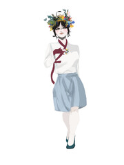 Elegant Portrait Of A Woman In Floral Crown Wearing Traditional Inspired Outfit