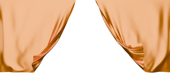 gold silky satin draped show curtains, transparent background