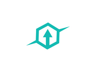 Teal hexagon with upward arrow and sharp points graphic logo abstract business