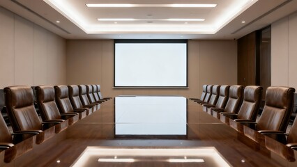 Empty, modern executive conference room for business meetings.