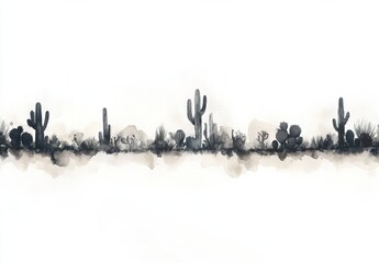 Desert Landscape with Cactus Silhouettes