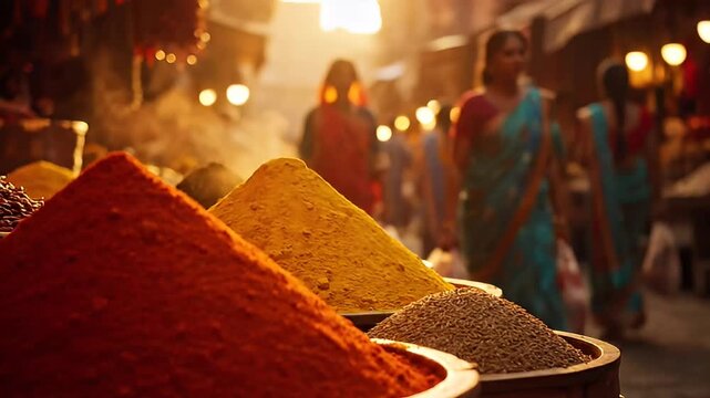 vibrant spices piled high at an indian market