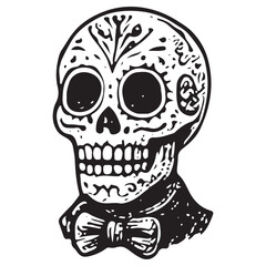 Vintage Day of the Dead Rose Skull Illustration