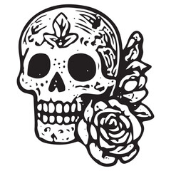 Vintage Day of the Dead Ornate Skull Illustration