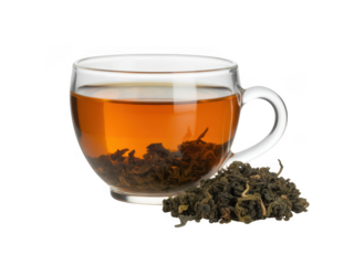 Steaming hot cup of black tea with loose leaf tea beside it