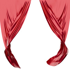 red silky satin draped show curtains, transparent background