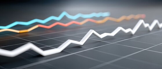 Abstract Financial Graph Rising with Blue Orange and White Lines on a Dark Grid Background