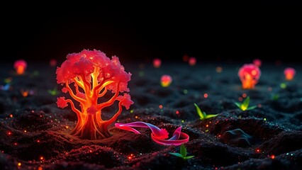 A glowing malignant growth being starved of its vibrant nutrient streams on a dark field.