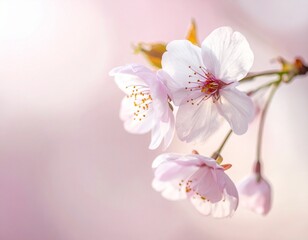 Naklejka premium Springtime blooming cherry blossom branch close-up