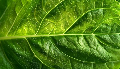 Detailed closeup of a vibrant green leaf structure, ideal for nature backgrounds, botanical designs, or environmental concepts in various projects.
