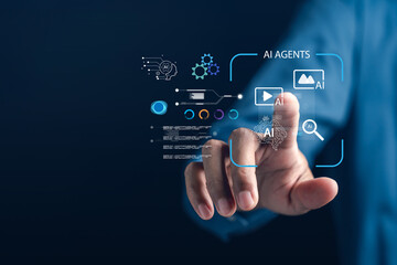 AI agent and artificial intelligence. Digital automation, machine learning, and data analysis. Perfect for technology, innovation, and future business transformation content.