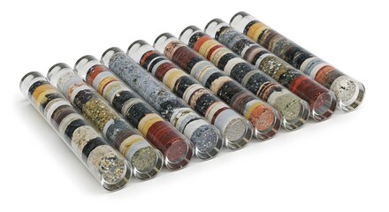 Geological Core Samples in Glass Tubes: Diverse Stratified Sands and Minerals for Earth Science and Decorative Displays
