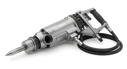 Heavy-duty electric jackhammer with pointed chisel bit, isolated on a clean white background for construction and demolition projects
