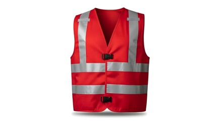 Red High Visibility Safety Vest with Reflective Stripes, Essential PPE for Construction, Roadside, and Emergency Workers, Isolated on White