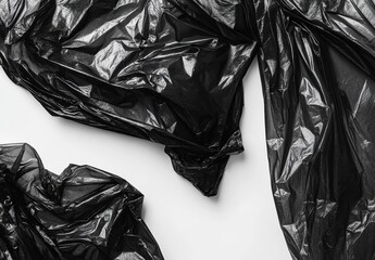Crumpled Black Plastic Bags Against White