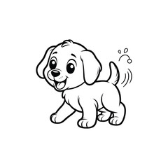 Happy puppy wagging tail in playful stance