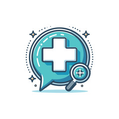 Fototapeta premium Medical symbol with magnifying glass in chat bubble