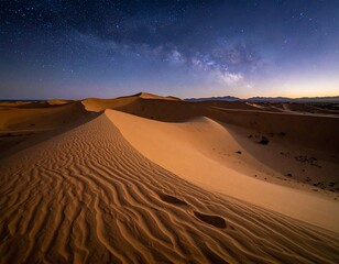 Vast desert dunes under a starry Milky Way night sky