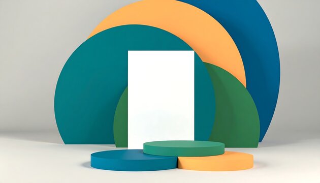 Colorful circles and cylinders with blank white space
