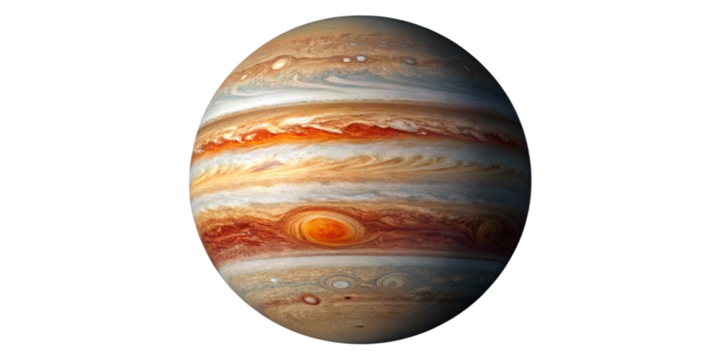 Realistic Detailed Jupiter with Great Red Spot Isolated on Transparent Background
High Resolution Planet Jupiter Illustration with Vibrant Atmospheric Bands