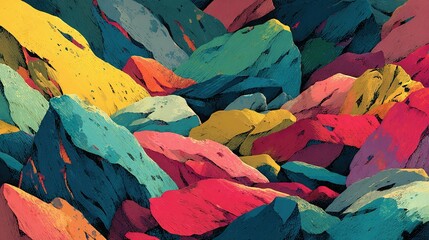 Abstract colorful rocks or stones artistic rendering vibrant hues and textures.