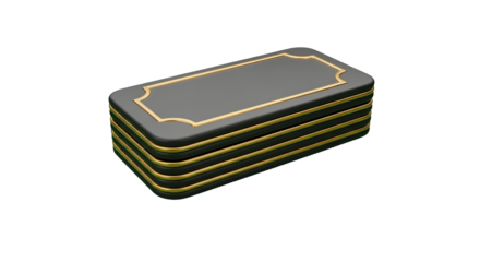 Black box with golden trim isolated on transparent background