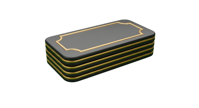Black box with golden trim isolated on transparent background
