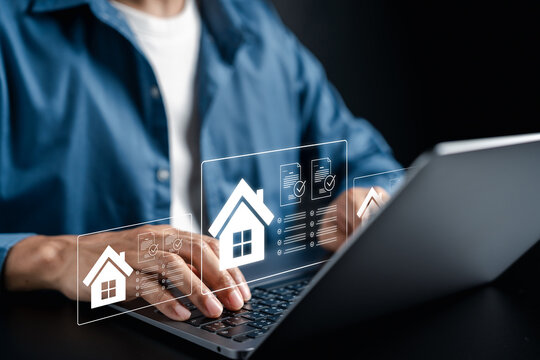 Real estate management concept with property investment, online housing, rental service, realty business, and smart solution.