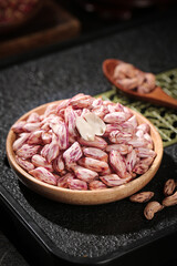 Colorful Striped Beans in Wooden Bowl - Fresh Healthy Legumes for Cooking and Natural Food Preparation