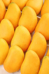 Fresh Hainan Xiaotianong Mangoes at Market - Premium Golden Tropical Fruit Display