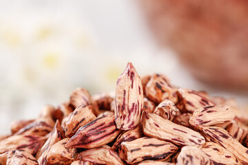 Colorful Striped Dried Beans Close-up - Healthy Natural Legumes for Cooking and Nutrition