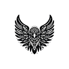 Obraz premium Intricate black and white owl design with detailed wings
