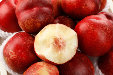 Fresh White Flesh Nectarines Cut in Half Showing Juicy Interior - Australian Imported Stone Fruit