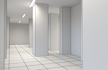 Minimalist Bright Empty Corridor 3D Rendering for Interior Design